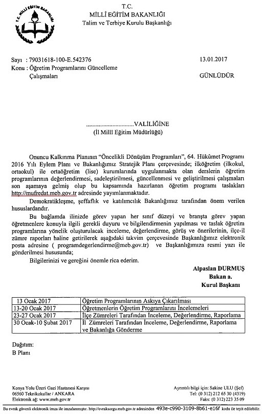 Meb Ogretmenlerden Mufredat Raporu Istiyor Resmi Yazi
